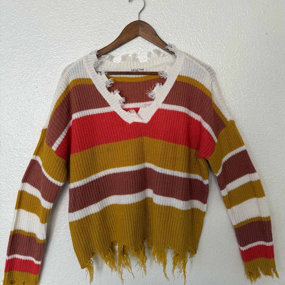 Full circle Colorful Striped Distressed Sweater size XL